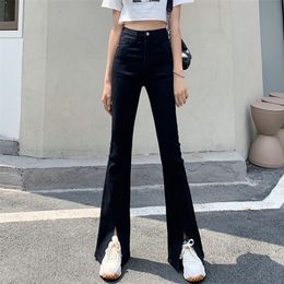 Womens Jeans High Waist Split Flare Skinny Woman Korean Stretch Bell Bottom Mom Plus Size Denim Pants Jean Taille Haute Femme 220908