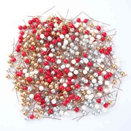 Faux Floral Greenery 50100 pcsparty Mini Fake Plastic Berry Artificial Flower Red Cherry Mother of Pearl Flours Wedding Christmas Decoration Diy Gift Box J220906