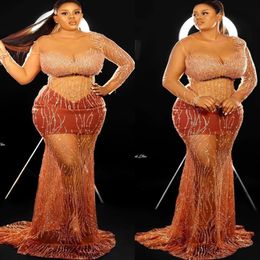 2022 Arabic Aso Ebi Brown Mermaid Prom Dresses Sequined Lace Evening Formal Party Second Reception Birthday Engagement Gowns Dress ZJ607