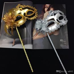 Maschere da festa maschera da donna su bastone sexy sexy eyeline veneziano mascherato maschera per party pace bordo laterale fiore oro colore argento 3 5gn dd