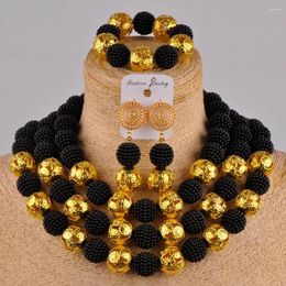 Necklace Earrings Set Costume African Jewellery Black Simulated Pearl Nigerian Beads For Women FZZ23