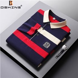 Men's Polos Men Spring Autumn Casual Fashion Shirts Business Cotton Striped Breathable Embroidered Mens Premium Long Sleeve 220908