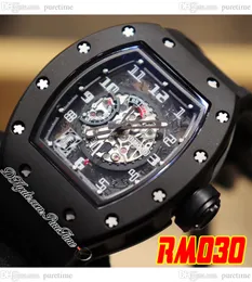 030 White Rush A21J Automatic Mens Watch 2022 Black Ceramic Case Skeleton Dial White Number Markers Rubber Strap 3 Style Puretime A1