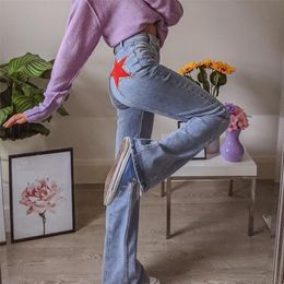 Women's Jeans Retro Five Pointed Star Straight Women Jeans European and American Style Design Slim Fit Leg Length All Match Pants 220908