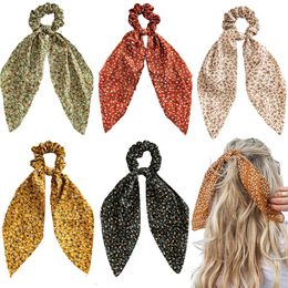 Hair Rubber Bands L Floral Scarf With Ribbon Bow For Woman Girls Scrunchies Chiffon Scrunchie Long Ties Ponytail Holder Drop Sexyhanz Amzmg