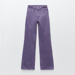 Women's Jeans DiYiG WOMAN early autumn British style women's wide leg slimming washed all-match light purple jeans 220908