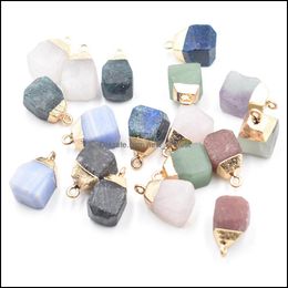 Charms Gold Side Natural Crystal 10Mm Irregar Stone Pendant Charms Quartz Blue Pendants For Jewelry Making Drop Delivery Dhseller2010 Dhpe0