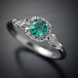PANASH Green Gemstone Party Ring For Women Round Shaped Creative Design Finger Ring Cubic Zircon 925 Sterling silver Jewellery