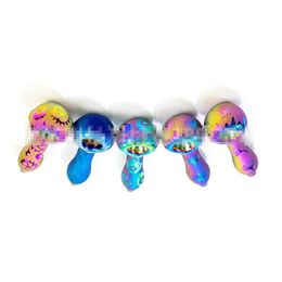 4.72" Smoking Water Pipes Plating Rainbow Glass Burner 5 Colours Spoon Hand Herb Pipe with mesh Philtre