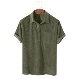 Men's Polos T Shirts For Men Pack Male Casual Corduroy Shirt Blouse Solid Turn Down Collar Short Sleeve