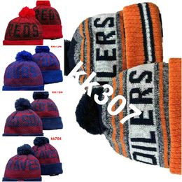 Oilers Beanie North American Hockey ball Team Side Patch Winter Wool Sport Knit Hat Skull Caps