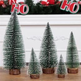 Christmas Decorations 4pcs Mini Tree Small Wooden Snow Pine Needle Desktop Table Ornaments Xmas Decoration for Home 220908