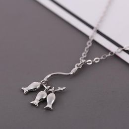 Pendant Necklaces Daisies Simple Pure 925 Sterling Silver Women's & Pendants Personalised Hooks Three Fish Choker Necklace