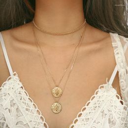 Choker Boho Gold Colour Chain Jewellery Gothic Round Pendant Multilayer Necklaces Vintage Collar Mujer Statement Necklace