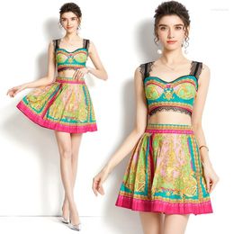 Lässige Kleider Frühling Sommer Blumendruck Zweiteiliges Set Kleid 2022 Sexy Bandage Rückenfrei Crop Top Mini Boho Outfit Midi Bodycon Rock