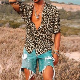 Men's Casual Shirts Summer Short Sleeve Leopard Print Shirt Men Lapel Neck Loose Button Up Blouse Breathable Streetwear Sexy Shirts Men INCERUN 220908