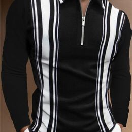 Men's Polos Black White Striped Plaid Casual Autumn Long Sleeve Polo Shirts Male Tee Shirt Tops Golf Clothing Clothes For 220908