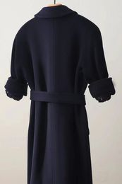 90% sheep wool Fur Coat Navy Blue 101801 MMax Teddy Double Breasted Sheep Women Long Woollen coats With waistband