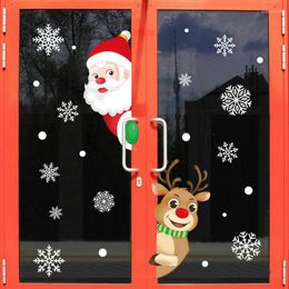 Window Stickers 2022 Merry Christmas Film Non-Adhesive For Home Decoration Year Windows Santa Claus Elk Glass Sticker