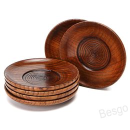 eco friendly coasters NZ - Wood Round Plates Mat Eco-friendly Wooden Teacup Coaster Kitchen Household Hotel Tableware Meal Plate Tea Water Cup Dishes BH7538 TQQ