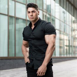 Men's Casual Shirts Summer Fashion Short Sleeve Shirt Men Super Slim Fit Male Casual Social Business Dress Shirt Brand Men Fitness Sports Clothing 220908