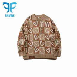 Men's Sweaters FAVRE Couple Sweater O-neck Long Sleeve Autumn Jacquard Jumper Sweet Love Heart Bear Knitted Korean Style Women Pullover T220906