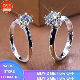 -avec certificat 18k White Gold Solitaire 6mm 8 mm Lab Diamond Ring Engagement Bands de mariage Gift For Women No Fade Allergy 302Z