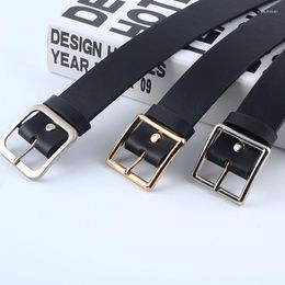 Belts Square Pin Buckle Wide Leather Waist Strap Belt Women Black High Quality Gold Metal Female For Jean