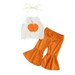 Clothing Sets Halloween Toddler Born Baby Girl Fashion Outfit Set Knitted Pumpkin Halter Sleeveless Tank Tops With Solid Colour Flared Pants