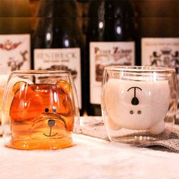 Creative Cute Bear Coffee Mug Double Glass Cup Carton INS Animal Milk Juice Lady Valentine's Day Anniversary Gift Coffee Cups T220810