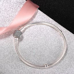 CZ diamond Pave Barrel Clasp Charm Bracelet Womens Authentic Sterling Silver Wedding designer Jewellery Original Box For pandora Snake Chain Bracelets
