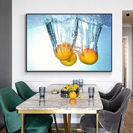 Canvas Painting Yellow Lemon in Water Kitchen Food Cuadros Scandinavian Posters and Prints Wall Art Picture Living Room Decor