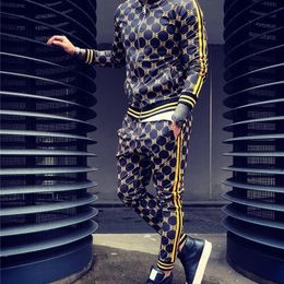 Men's Tracksuits gyms Sets 2 Pieces Tracksuit JacketsPants suit Sportwear Gentlemen Plaid Mens Sports Suit men Clothes 220908