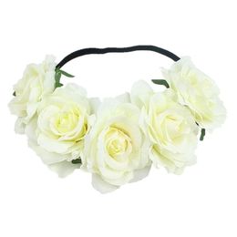 Rose Floral Headband Crown Wedding Girl Flower Crown Hairband Black Elastic Band Flowers Headwear 6pcs/