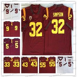 American College Football Wear USC Trojans 5 Reggie Bush College Football Jersey NCAA 32 OJ Simpson Allen 9 Kedon Slovis 43 Troy Polamalu 55 Junior Seau Mens Jerseys