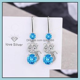 Charm S925 Stamp Sier Plated Earrings Tiger Charms Zircon Earring Jewelry Blue Pink White Shiny Crystal Hoops Piercing F Dhseller2010 Dhflh