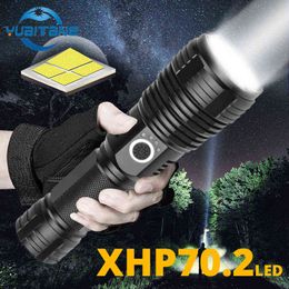 Quad-Core XHP70.2 Led Flashlight Waterproof Tactical Led Flashlight 5-Speed Zoom With Battery Indicator Use 18650 Or26650 for Camping J220713