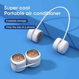 Electric Fans USB Portable Cold Hands Free Neck Hanging Rechargeable Mini Sports 4-Speed Adjustable Dual Home Office T220907