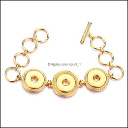 Charm Bracelets Antique Sier Alloy Noosa Three Snap Button Charms Bracelet Fit 18Mm Snaps Buttons Jewellery For Women Men Dhseller2010 Dhdgz