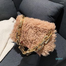 Evening Bags Winter Thick Chain Soft Faux Fur Shoulder For Women Hit Warm Small Lady Trending Designer Handbags Clutch