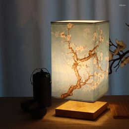 Table Lamps Antique Bedroom Bedside Chinese Style Wood Fabric Lamp Magnolia Peach Blossom Decoration Night Light With Plug