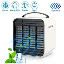 Electric Fans Mini Portable Air Conditioner Personal Space Air Cooler with Light Humidifier Air Purifier Water Cooling Fan For Home Office T220907