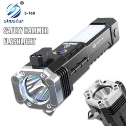 Super Bright LED Flashlight with Safety Hammer and Strong Magnets Side Light Torch Light Portable Lantern for Adventure Camping J220713