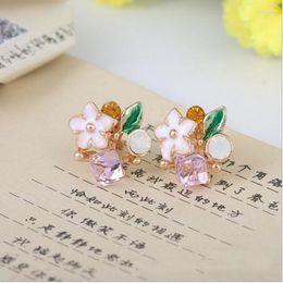 Backs Earrings Grace Jun High Quality Square Crystal Enamel Flower Clip On Without Piercing For Girls Party Needn't Ear Hole