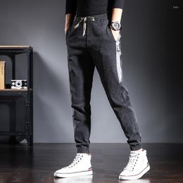 Men's Jeans Winter Autumn Denim Pants Fabric Elastic Loose Type Micro Mid Waist Tethered Placket