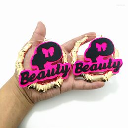 Hoop Earrings BEAUTY Hyperbole Big Metal Gold Colour For Women Pink Letter Bowknot Girl Fashion Acrylic Birthday Gift Jewellery