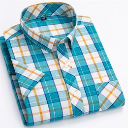 Men's Casual Shirts 100% Cotton Man' Shirt Short Sleeve Plaid for Summer Cool Checkered Shirts Men Business Casual with Pocket Leisure Plus Size 220908