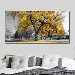 Canvas Printing Yellow Tree Posters Printed Prints Modern 1 Piece Big Size Drop shipping Landscape Painting Home Decor For Living Room