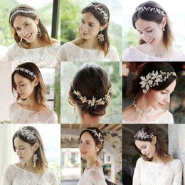 Wedding Hair Jewellery Fashion Silver Colour Gold Headbands Women Flower Hairbands Pearls Crystal Wedding Hair Jewellery Handmade Bridal Hair Accessories T220907