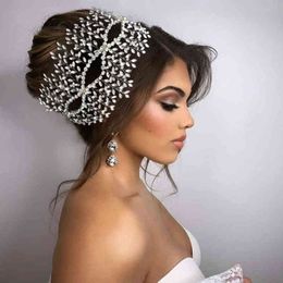 Wedding Hair Jewellery Elegant Silver Colour Gold Bridal Wedding Hairbands Full Crystal Rhinestone Hair Accessories Long Headbands Women Jewellery T220907